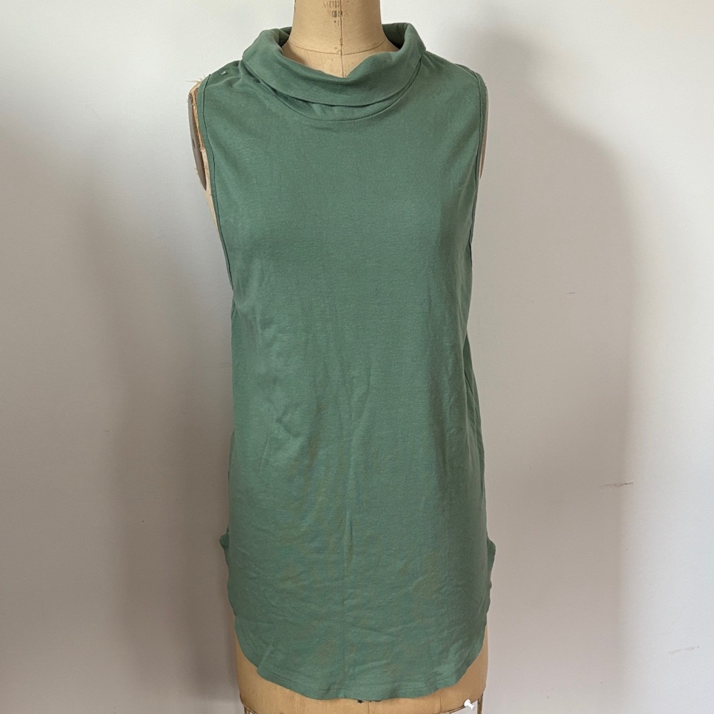 Free People La Living 90210 Muscle Top Sleeveless Green Cowl Neck L - Picture 2 of 9